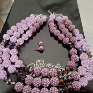 Purple Beaded Necklace and Earring Set